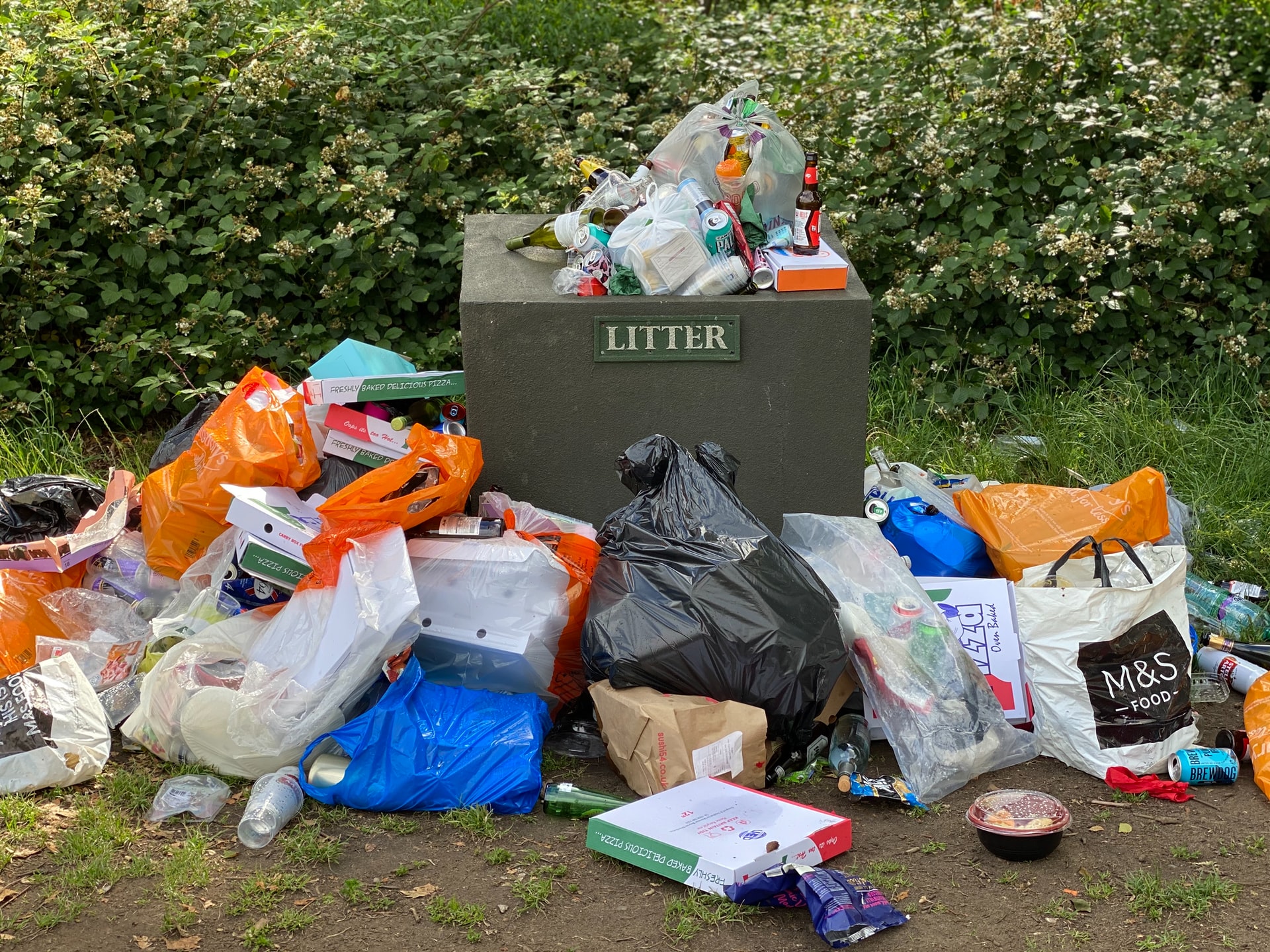 overflowing litter bin