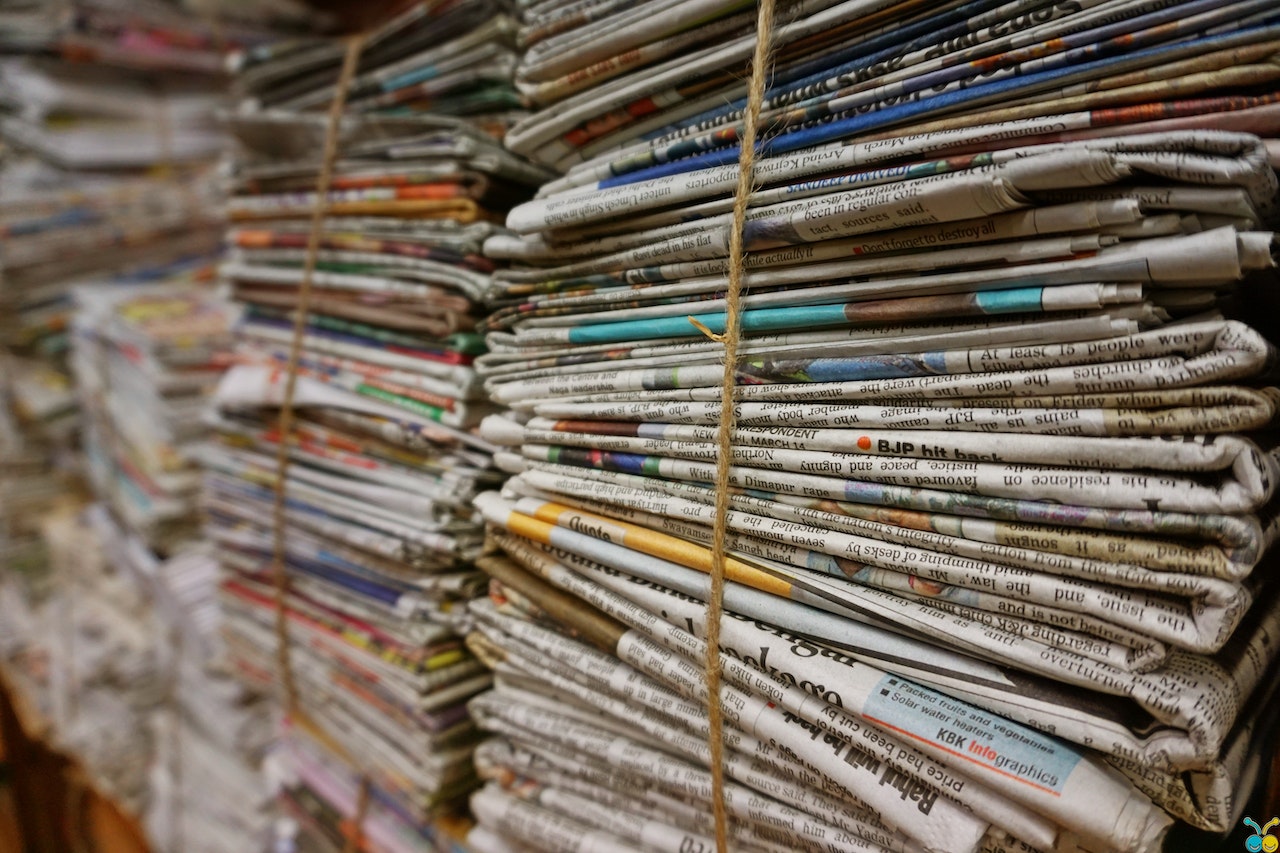 bundles of recycled newspaper