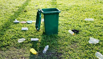 trash around a bin